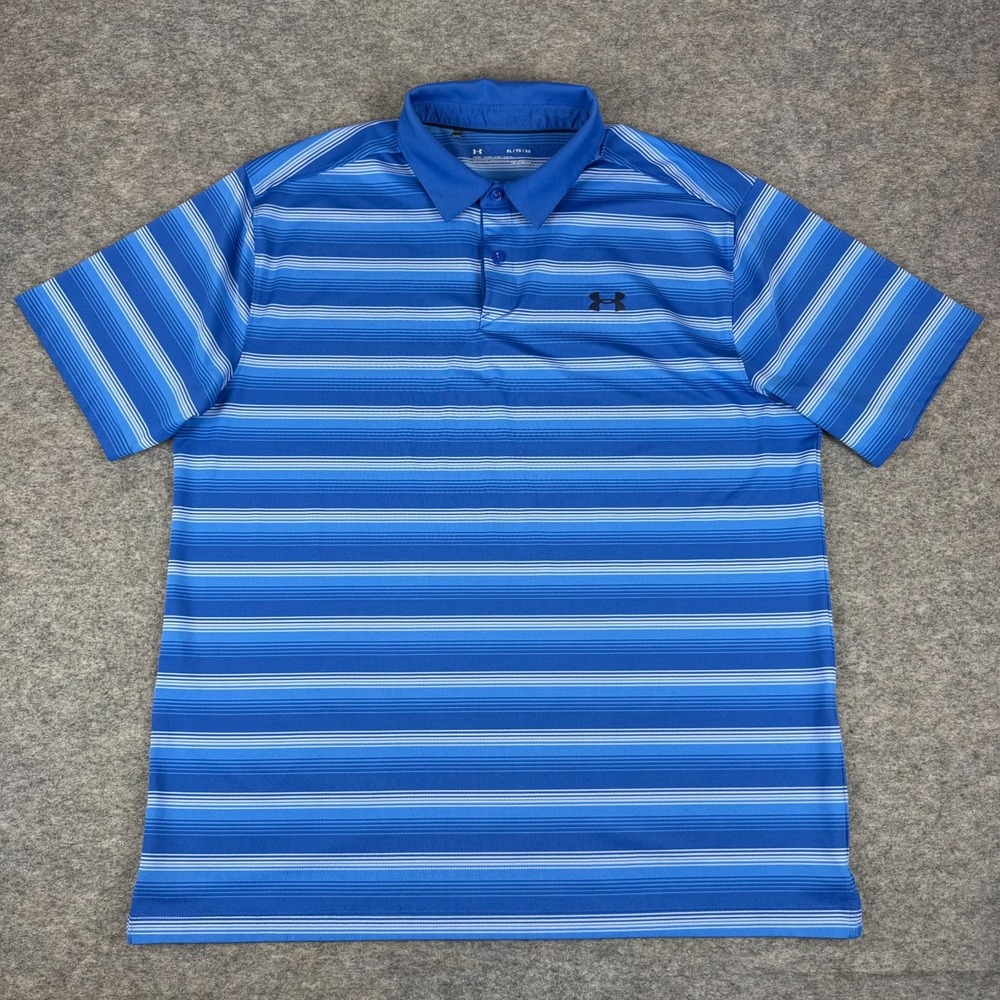 Under Armour HeatGear Polo Shirt Striped Loose Blue Mens XL